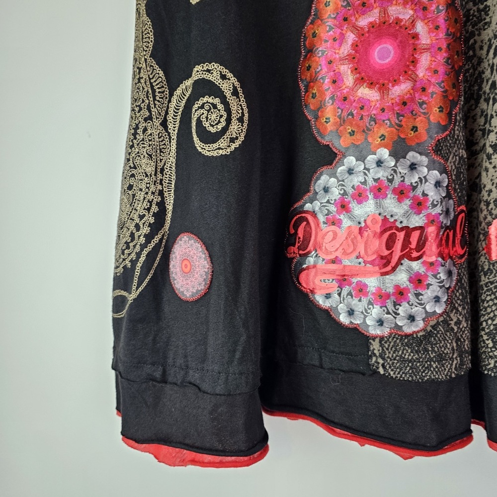 DESIGUAL Womens Y2K Black Red Patchwork A-Line Mini Skirt Small Boho Pull On - Picture 6 of 9